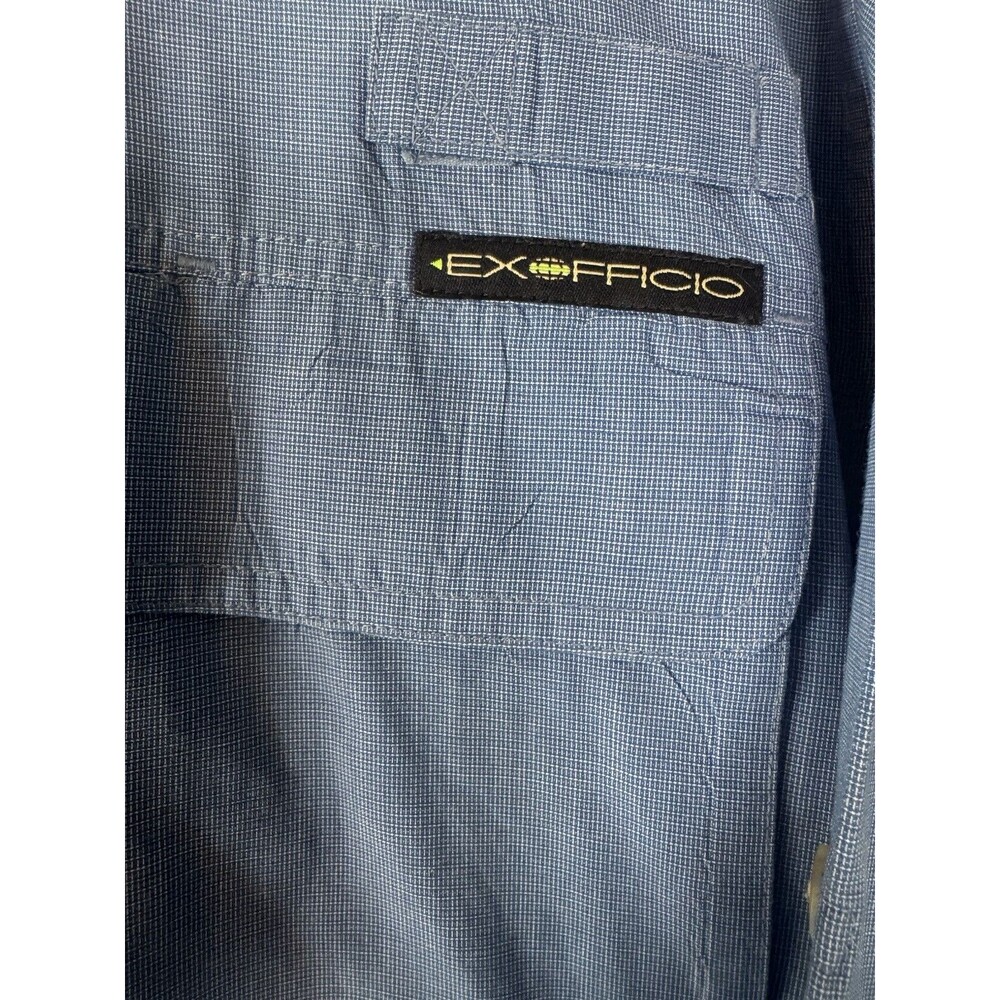 ExOfficio Insect Shield Fishing Hiking Shirt Men’s Large Blue Vented Travel - Picture 9 of 15